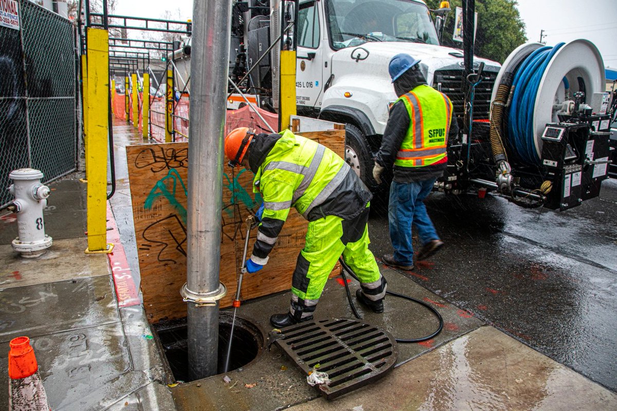 MySFPUC's tweet photo. Being rain ready starts before the first drop of rain. Our crews clean, repair, and replace our aging sewer infrastructure to ensure SF stays rain ready. https://t.co/358mVHZIqS https://t.co/XJg9NtWBaZ