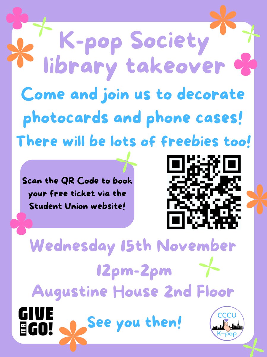 ccculibrary's tweet image. Join us for another student society library takeover event on Wednesday 15th November. The K pop society will be up on the second floor doing arts &amp;amp; crafts 12pm-2pm. Why not come along, see what their society is about and join in.
