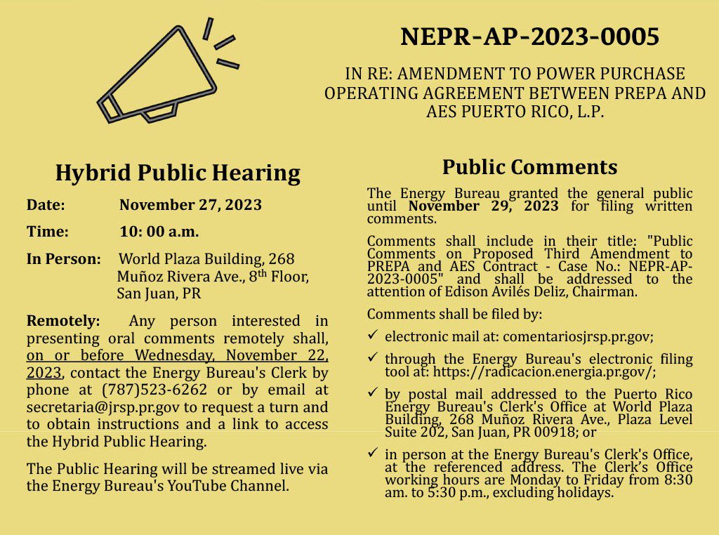 🚨📢<a href="/EnergiaNEPR/">Negociado de Energía de Puerto Rico</a> of <a href="/JuntaJRSP/">Junta Reglamentadora Servicio Público</a> seeking comments on proposed PPOA amendment.