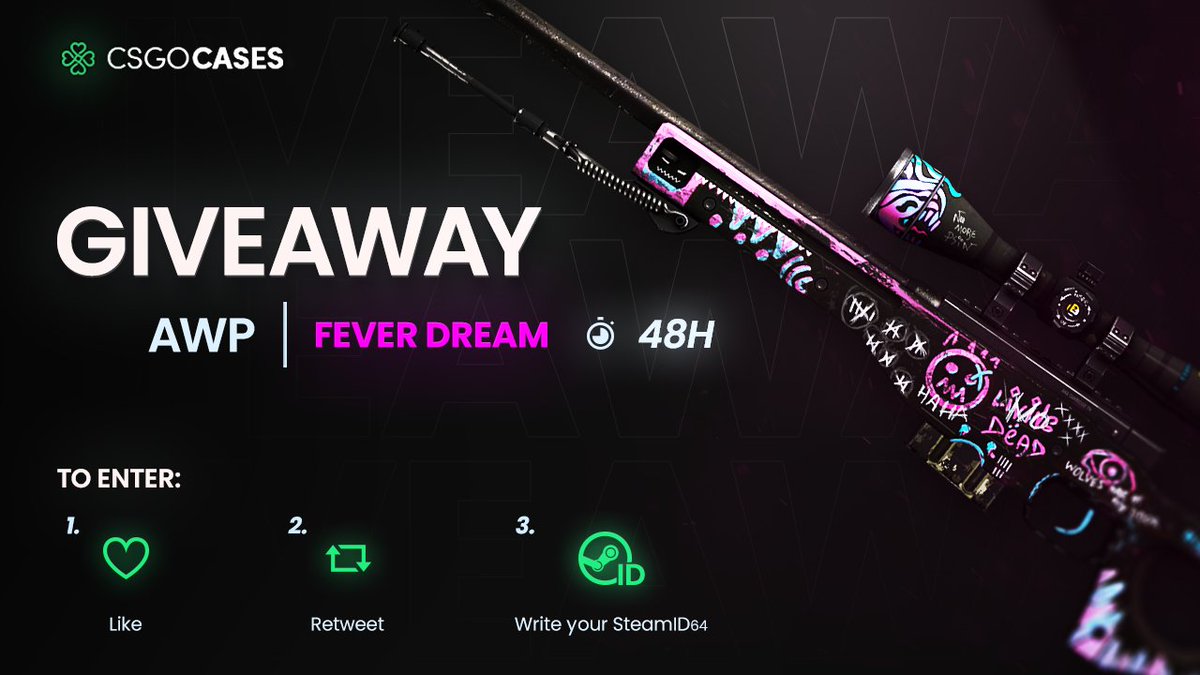 💥AWP | Fever Dream (MW) GIVEAWAY!💥
How to Enter:   
💗Like
🔁Retweet
✍️Write your SteamID64

🎁Winner will be announced after 48h⏰

#cs2giveaways #cs2skins #csgocases #cs2skinsgiveaway #cs2community #giveaway #CS2Giveaway #CS2 #CounterStrike2 #CSGO