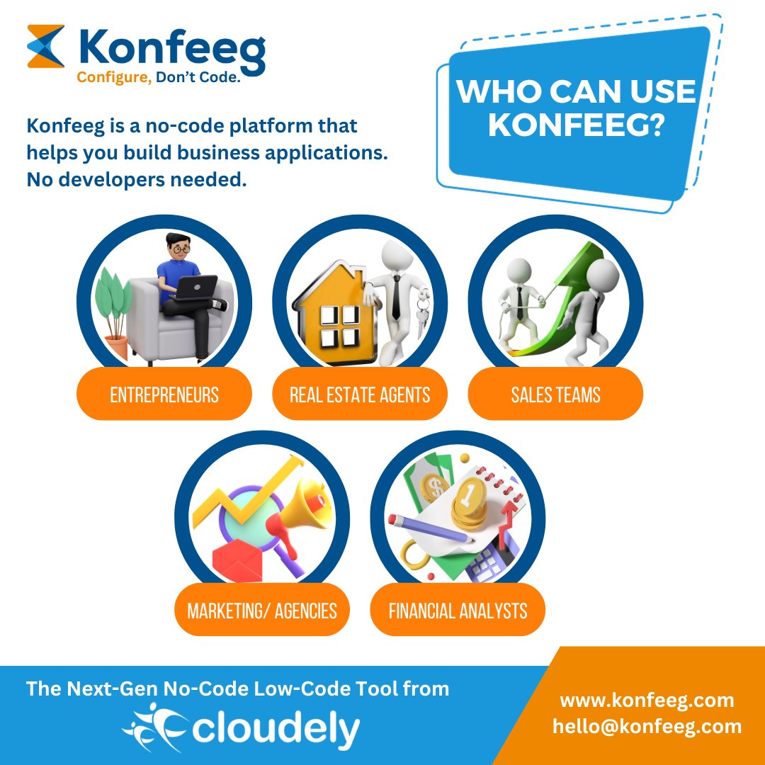 cloudelyinc's tweet image. Tailor your business applications to your needs! Our #nocodelowcode platform Konfeeg empowers you to create fully customized solutions for your unique #business requirements. No more compromise,your #applications, your way! Start building your custom #apps now. #Konfeeg #Cloudely