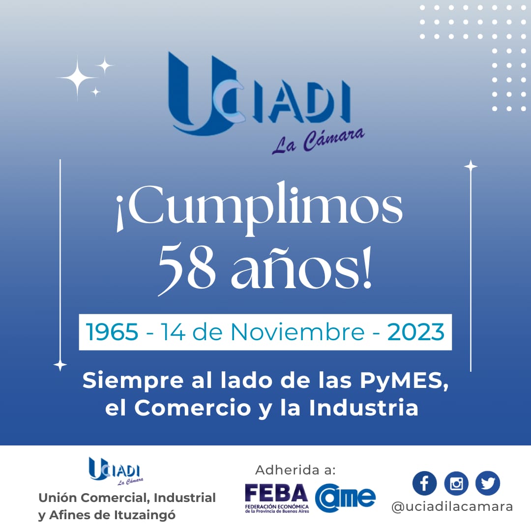 uciadilacamara's tweet photo. ¡Celebramos nuestro 58° ANIVERSARIO! 🙌

Destacamos el trabajo diario de quienes integran La Cámara. Gracias a los socios, a los comerciantes, empresas y todos los que nos acompañan. 

Seguimos trabajando por el fortalecimiento de las #PyMES, el #comercio local y la #producción https://t.co/MXl9kI6Mz5