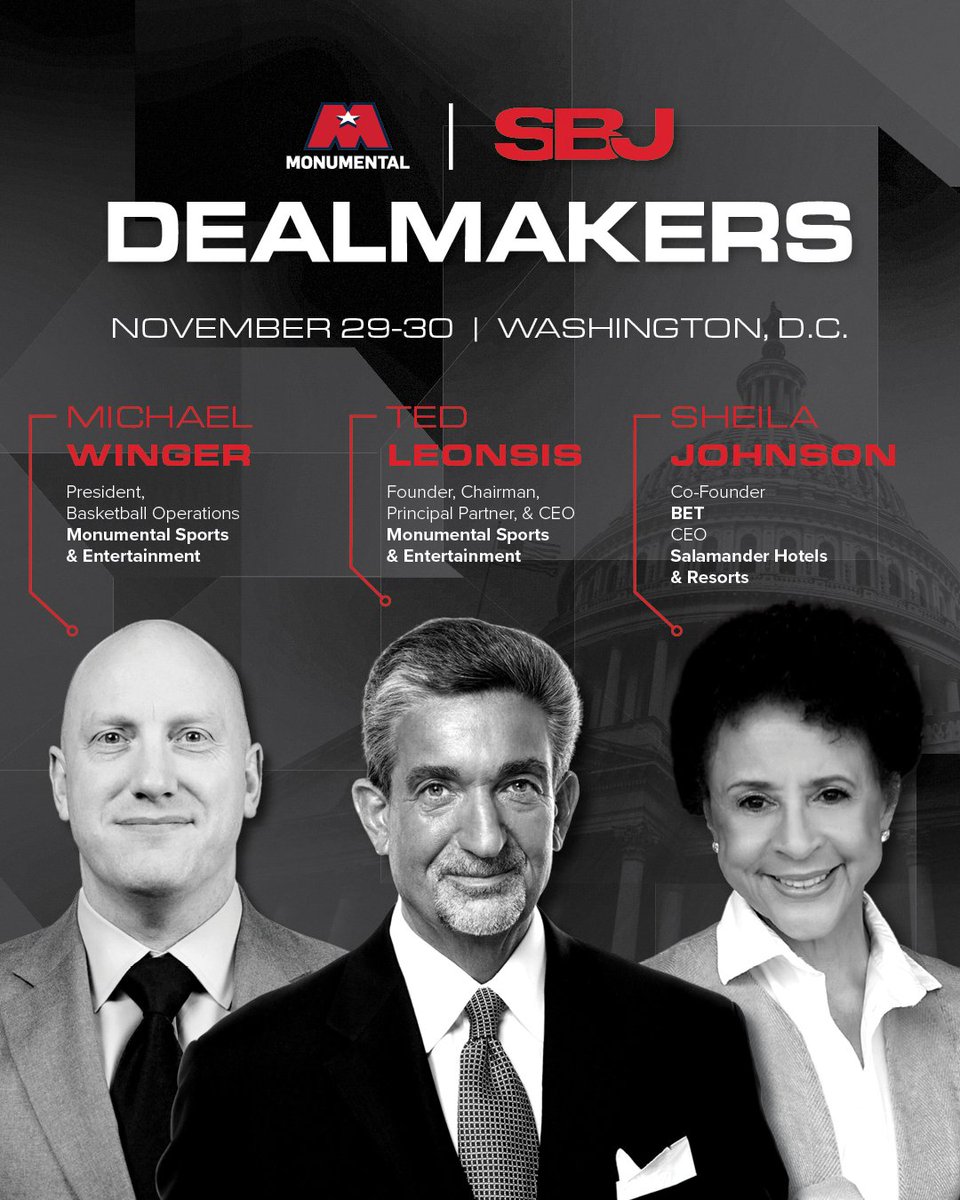 📅 We are nearly two weeks away from Dealmakers happening here in DC on Nov. 29-30! Hear from some of the industry’s most notable executives including MSE's @TedLeonsis, Michael Winger and Sheila Johnson. 🤝 Learn more ➡ bit.ly/Dealmakers23 #SBJDM | #BeMonumental