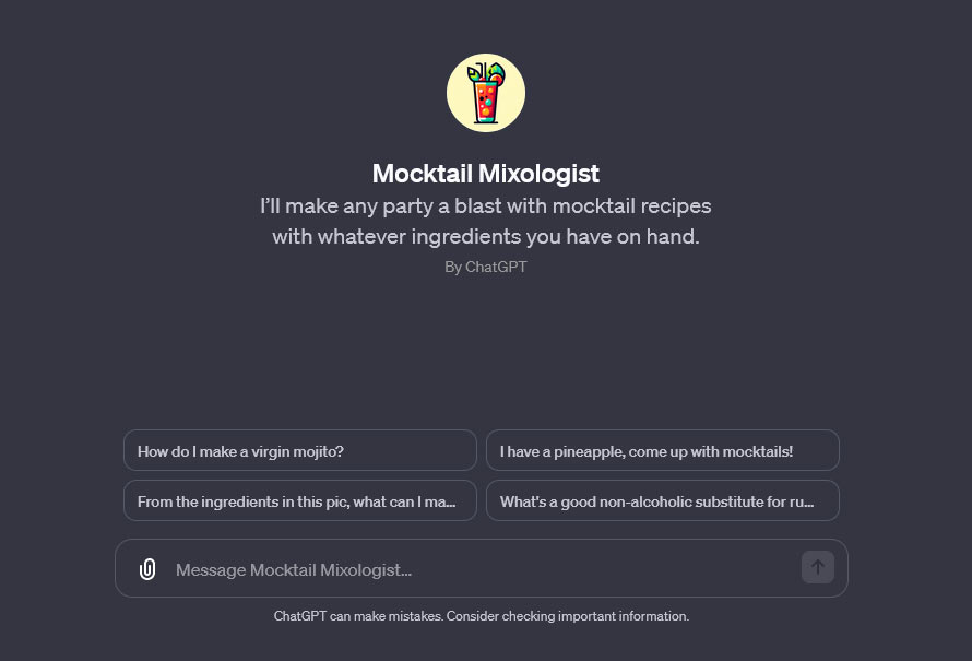 is.gd/reboT8 #ChatGPT 4 Aggiunge la Funzione 'Mocktail Mixologist' per creare dei Cocktail Analcolici #AIArtificialIntelligenceAIIntelligenzaArtificiale #AperitiviAnalcolici #CocktailCocktails #Mixology #MocktailMixologist #Mocktails #OpenAi