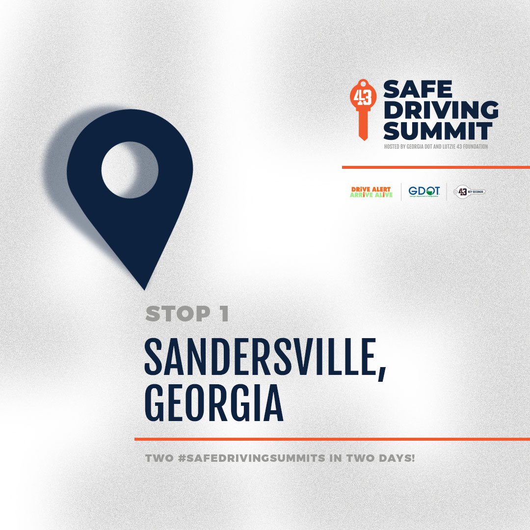 lutzie43's tweet photo. HEY Sandersville! We’re excited to be here to host a #SafeDrivingSummit with @GADeptofTrans! Remember, #DriveAlert #ArriveAlive by taking #43KeySeconds to ensure you have a clear head, clear hands and clear eyes before turning your key! https://t.co/xyMITv3xa5