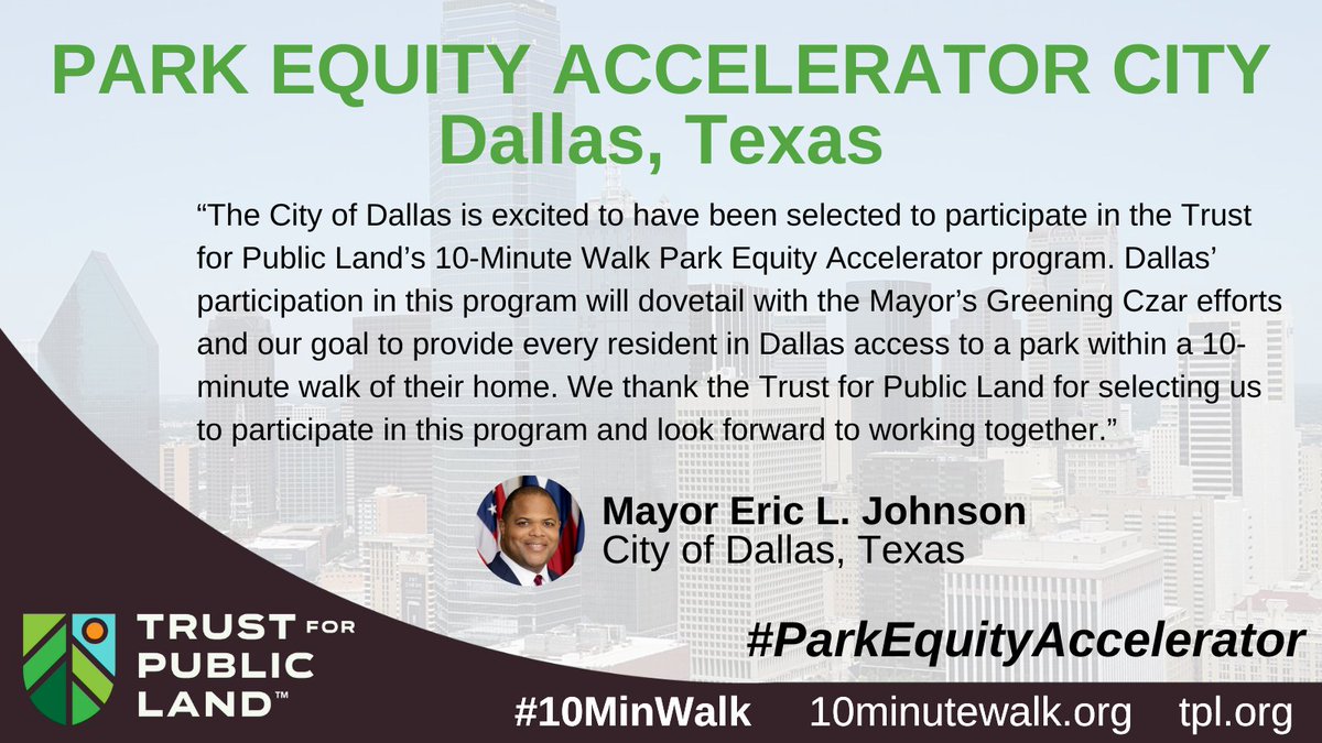 10MinWalk's tweet photo. We’re excited to welcome @CityOfDallas & @Johnson4Dallas to #10MW’s #ParkEquityAccelerator. We're developing maintenance & stewardship models for newly-developed city parks built on vacant or under-utilized parcels of land.
Learn more: https://t.co/WvmN0uRQDL https://t.co/6RyYOXwujv