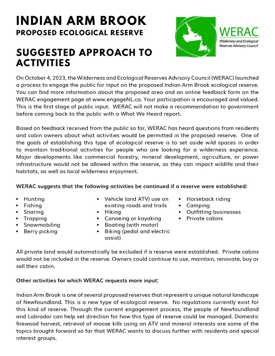 🤔Questions about what protection of Indian Arm Brook could look like? Check out these details: gov.nl.ca/ecc/files/WERA… 📖 Connect with WERAC for questions: DM 📬, call 709-636-4836 📞, or email werac@gov.nl.ca 📧. #IndianArmBrook #WERAC <a href="/ECC_GovNL/">Environment and Climate Change</a>