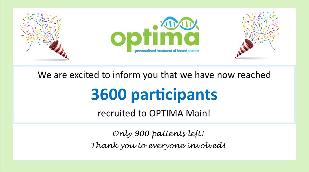 🌟9⃣0⃣0⃣🌟 We are now just 900 participants away from hitting our recruitment target and answering our important research question! Each patient who joins OPTIMA will add to the #evidence around the use of #GenomicTesting 🧬 A MASSIVE #thankyou to everyone involved 💙