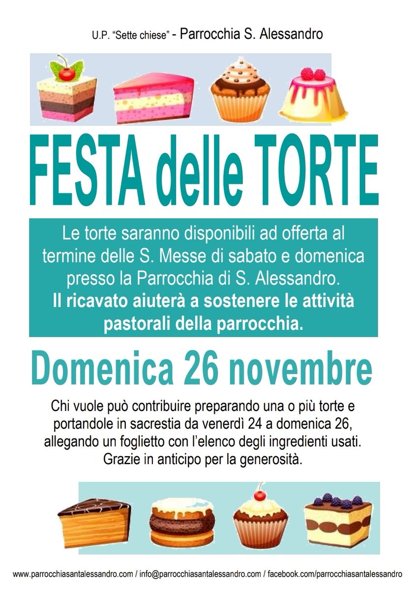 _SantAlessandro's tweet photo. Domenica #26novembre, solennità di #CristoRe, la #parrocchia organizza la giornata #torte 🥧🍩🍰😋🎉

📌 Sì può contribuire preparando una o più torte, il cui #ricavato sosterrà la #Caritasparrocchiale 🤝🏻💒 

Scopri di più qui 👇🏻
https://t.co/va6X7P3jAp

#passaparola! 😄🗣️💪🏻 https://t.co/TUgappoibO