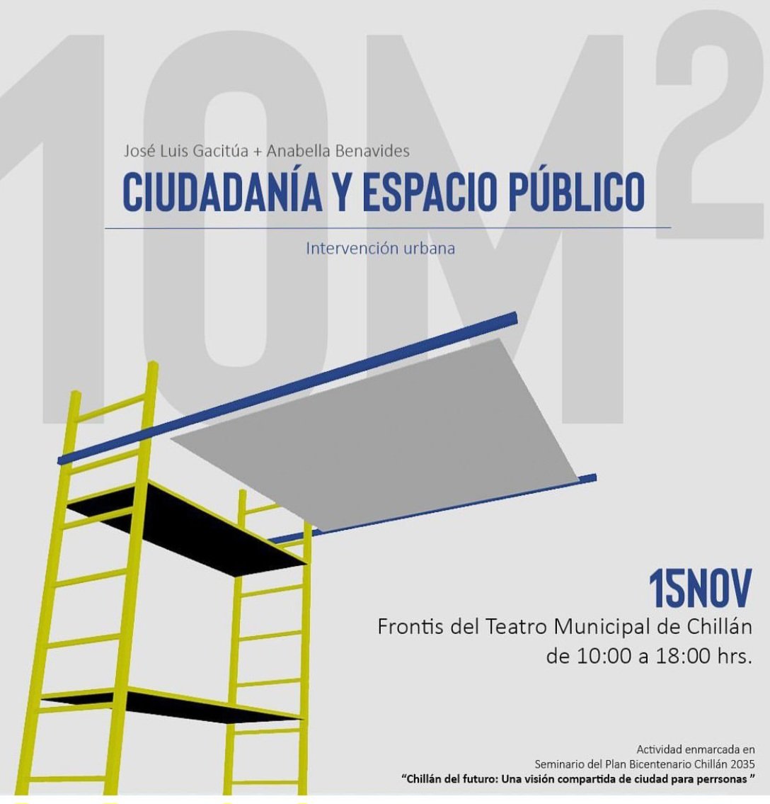 Este miércoles 15-Nov se realizará una intervención urbana en el frontis del Teatro Municipal de #Chillán, de 10:00 a 18:00 hrs.
Artistas: José Luis Gacitúa y Anabella Benavides