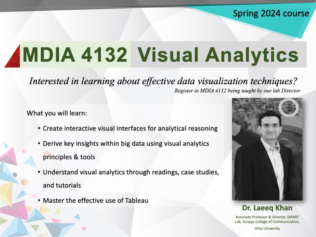 Ohio University students, there is still time to register for MDIA 4132 Visual Analytics (undergraduate course) being offered in spring 2024.