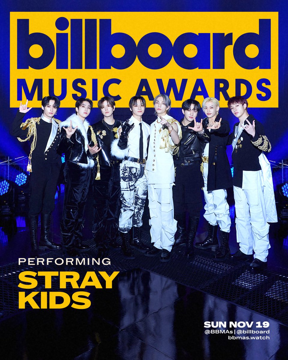 [Billboard Music Awards]
We are extremely honored to be performing at this year’s <a href="/BBMAs/">Billboard Music Awards</a>!
Tune-in THIS SUNDAY November 19 on #BBMAs socials, <a href="/billboard/">billboard</a> and bbmas.watch🎶 to watch!

스트레이 키즈가 2023 BBMAs에 출연하게 되었습니다🎶
#BBMA SNS, <a href="/billboard/">billboard</a>, 그리고