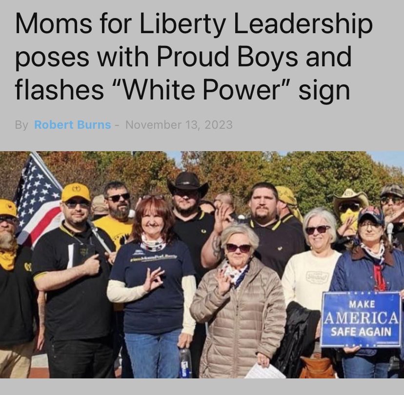 “Moms for Liberty Leadership poses with Proud Boys and flashes ‘White Power’ sign” By Robert Burns, 11/13/23 1/ thespacecoastrocket.com/moms-for-liber…