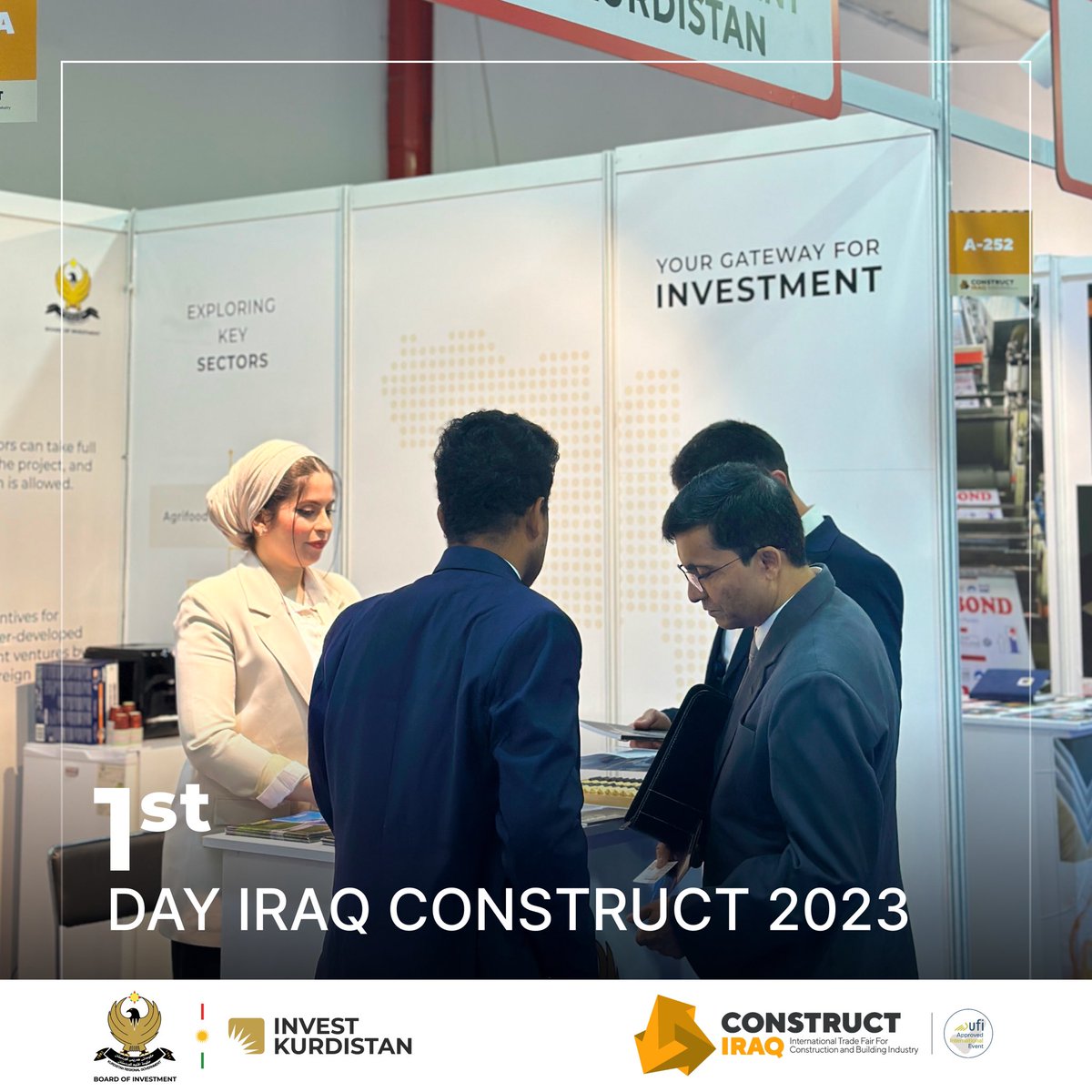 InvestKRI's tweet photo. Incredible first day! Appreciation to everyone who dropped by. Eagerly awaiting the next two days to greet you!
#constructiraq #erbil #kurdistan #construct #exhibition #constructionindustry #build https://t.co/RBmaOzMkPL