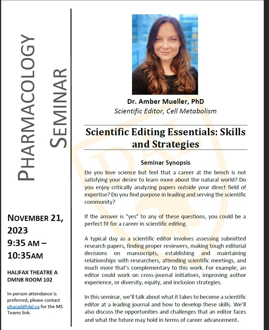 Dalhousie Pharmacology (@dalpharmacology) on Twitter photo We are pleased to announce that <a href="/AmberMuellerPhD/">Immortal Amber</a> will be presenting on November 21, 2023, at 9:35am AST, as part of the #dalpharmacologyseminarseries. Please see poster below for more details. We are pleased to announce that <a href="/AmberMuellerPhD/">Immortal Amber</a> will be presenting on November 21, 2023, at 9:35am AST, as part of the #dalpharmacologyseminarseries. Please see poster below for more details.