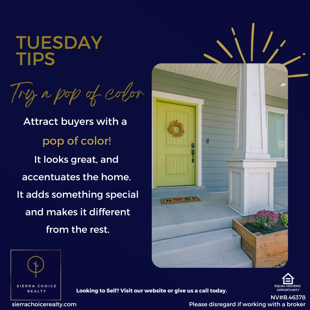 Attract buyers with a pop of color! #sierrachoicerealty #northernnevadarealestate #tuesdaytips
