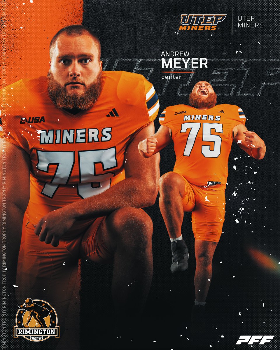 🏈90.9 PFF Pass Blocking Grade in 2023 (Highest among all FBS centers) 🏈99.8 PFF Pass Blocking Efficiency Rating (2nd-highest among all FBS centers) 🏈0 sacks allowed across 313 pass blocking 🏈Only allowed 1 QB pressure =@UTEPFB center, Andrew Meyer #rimingtonwatchlist