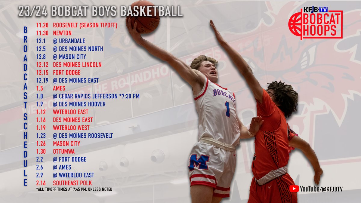 The season tips-off two weeks from today for <a href="/MHSBobcatHoops/">Marshalltown Boys Basketball</a>! Here's our broadcast schedule this season on <a href="/KFJBTV/">KFJB-TV</a>!