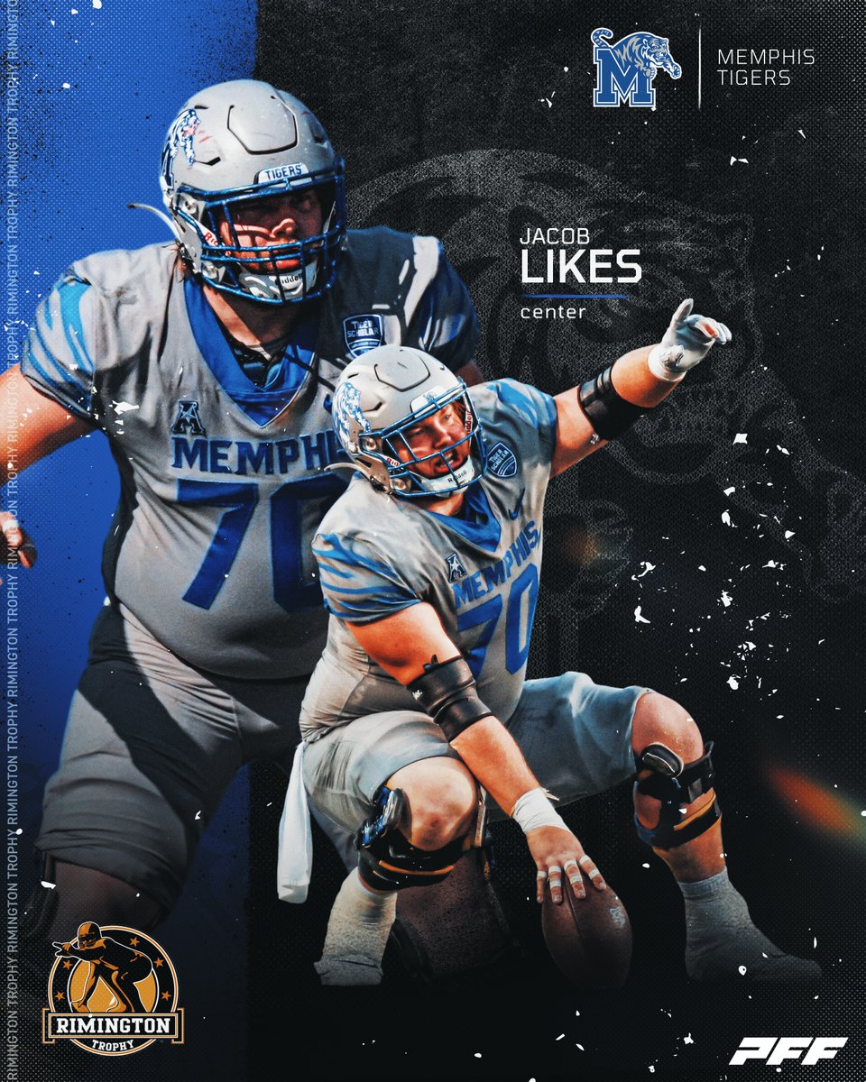 Jacob Likes has allowed 0 sacks in 2023 across 430 pass blocking snaps. The @MemphisFB center has a @pffcollege pass blocking grade of 86.2 (6th-highest among FBS centers) and a 98.9 PFF pass blocking efficiency rating.  #rimingtonwatchlist