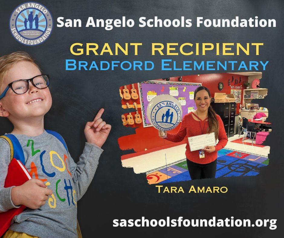 Congratulations to these
Grants to Teachers Recipients
at Bradford Campus:
Tara Amaro

#weloveteachers #grantstoteachers #congratulations  <a href="/sanangeloisd/">San Angelo ISD</a>