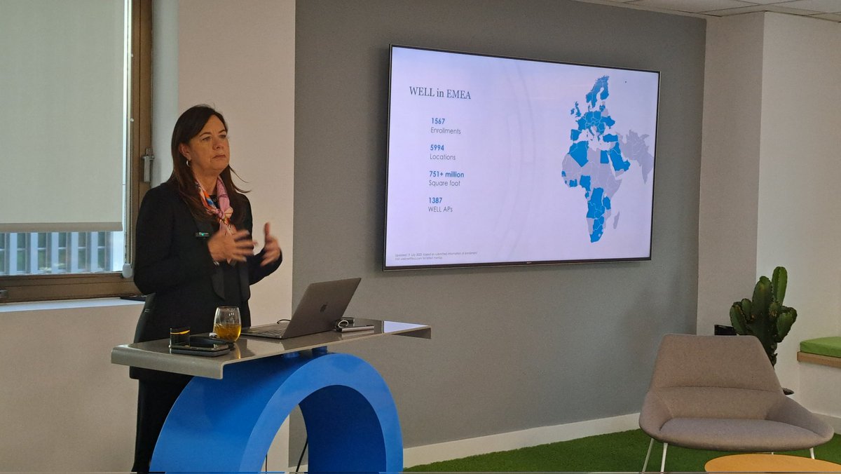 Conferencia de Anne Marie Aguilar, Directora General Europea de WELL en las oficinas de Aire Limpio en Madrid organizada por Acsos acsos.es