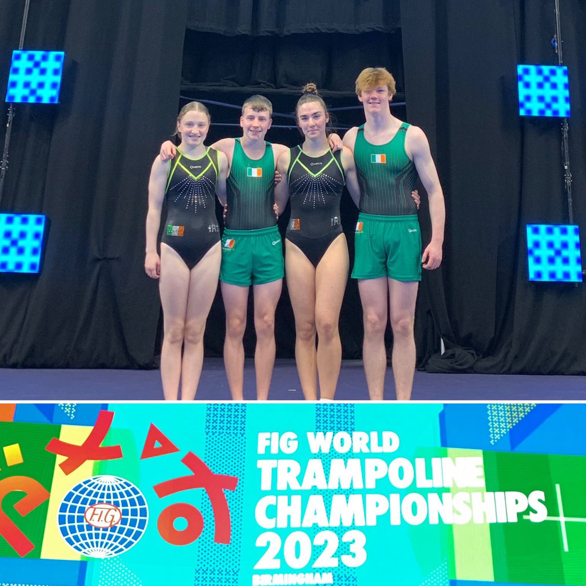 GymnasticsIre's tweet photo. Best of luck to our 🇮🇪Trampoline Team competing at the 2023 World Age Group event in Birmingham this weekend! ☘️🤸🏻‍♂️

Schedule will be as follows: 

📌Thursday 16th Nov 
👉🏻Fionnuala Mullholland competes 15-16 Girls Trampoline at 10.15am 
👉🏻Laoise Cox competes 15-16 Girls Trampoline at 2.20pm 
👉🏻15-16 Girls Final at 7pm 

📌Friday 17th November 
👉🏻Jay Downey competes 13-14 Boys Trampoline at 1.35pm 
👉🏻13-14 Boys Trampoline Final at 7pm 

📌Saturday 18th November 
👉🏻Fionnuala & Laoise compete 15-16 Girls Synchronised Trampoline at 10.05am 
👉🏻15-16 Synchronised Final at 12.30pm 
👉🏻Ewan McGillycuddy competes 17-21 Boys Trampoline at 3.40pm 
👉🏻17-21 Boys Trampoline Final at 8.35pm 

📌Sunday 19th November - Junior World Championships Final for Age Group 13-14 and 15-16

💯Live Scores 🔗https://t.co/qcVMrtPfNF

Stay tuned!

#GymnasticsIreland #traworlds2023 #trampoline #gymnastics