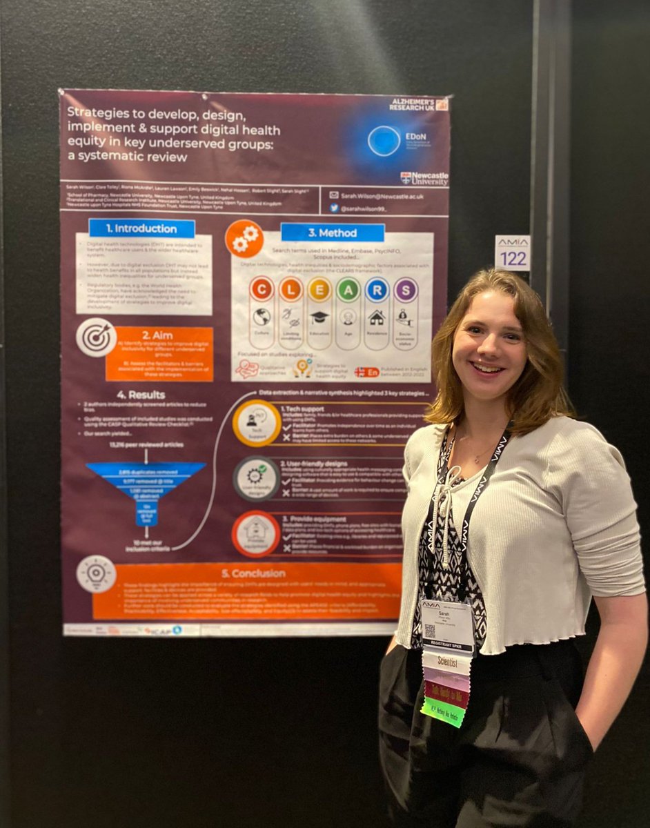 Excited to be presenting our novel CLEARS framework and strategies to support digital health equity at #AMIA2023 today! 😁 Pop by poster 122 to find out more. @sarahpslight @rdslight @RionaMcArdle @Nehal_Hassan_ @ClareLTolley @beswick_emily @LaurenLawson98 @NCL_Pharmacy