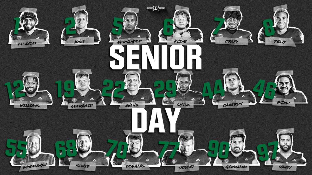 𝗧𝗛𝗔𝗡𝗞 𝗬𝗢𝗨 𝗦𝗘𝗡𝗜𝗢𝗥𝗦! Join us is thanking our 18 seniors for all their contributions to the EMU program ahead of their final game inside The Factory at Rynearson Stadium! #EMUEagles ⛓️ #ETOUGH ⛓️ #TheStandard