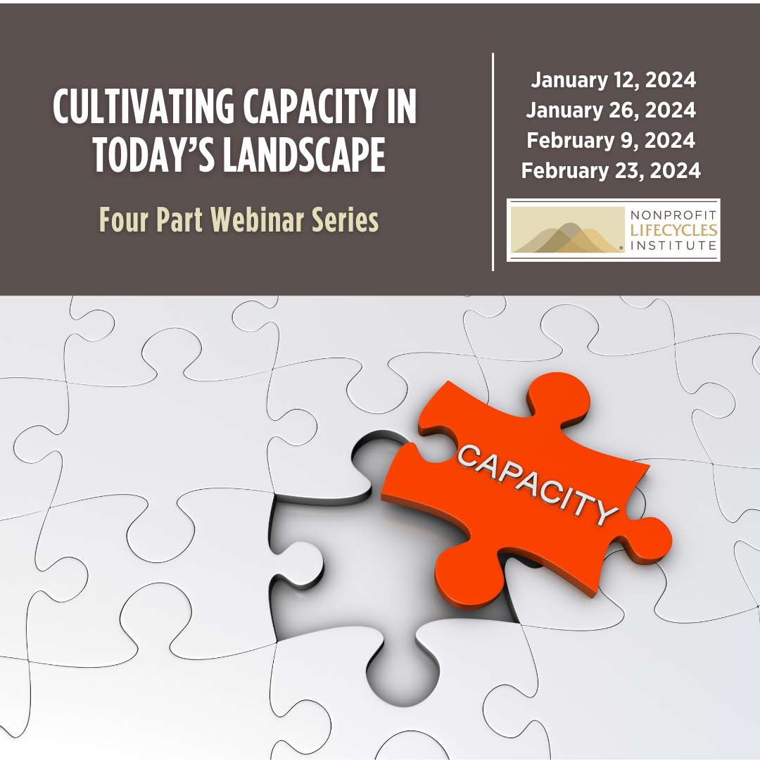 Have you registered yet for our 4-part webinar on Cultivating Capacity in Today’s Landscape? It is INCLUDED with membership to the Institute. Register today! NonprofitLifecycles.com/Webinar-Series/

#nonprofit #nonprofitwork #nonprofitleader #nonprofitconsulting #nonprofitorganization