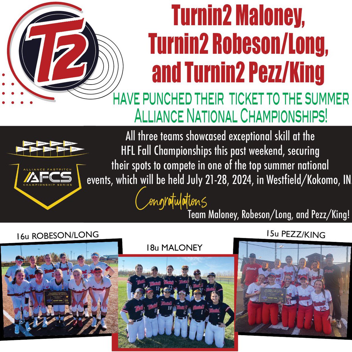Turnin2 Softball (@turnin2softball) on Twitter photo Huge shout-out to the Turnin2 Maloney, Robeson/Long & Pezz/King teams for their outstanding performance at HFL Fall Championships over the weekend, securing their 🎟️ for the Alliance Fastpitch Championships! Congrats players and coaches!
#T2proud
<a href="/thealliancefp/">The Alliance Fastpitch</a>
<a href="/HFLfastpitch/">Heart of America Fastpitch League | HFL</a> Huge shout-out to the Turnin2 Maloney, Robeson/Long & Pezz/King teams for their outstanding performance at HFL Fall Championships over the weekend, securing their 🎟️ for the Alliance Fastpitch Championships! Congrats players and coaches!
#T2proud
<a href="/thealliancefp/">The Alliance Fastpitch</a>
<a href="/HFLfastpitch/">Heart of America Fastpitch League | HFL</a>