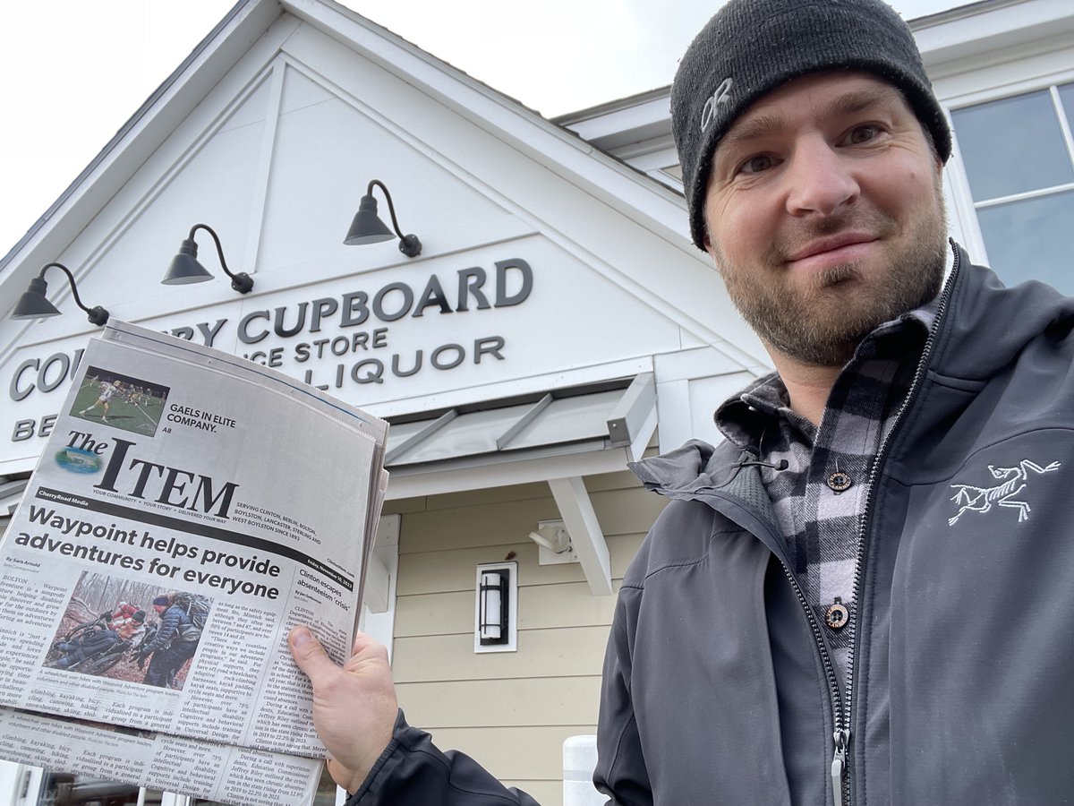 waypointorg's tweet image. Look who’s front and center on local newspaper, @ClintonItem! Thanks for the great write up! 

#AccessForAll #DiversifyOutdoors #AdventureForAll #ImageDescription: Dan outside store holding up newspaper The Item with headline “Waypoint helps provide adventures for everyone”.