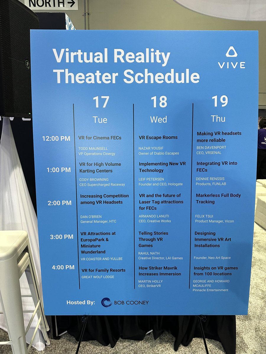 AndyRayCavHts's tweet image. Todays talks begin in 10 mins, what a great line up @Vicon @htcvive @vrbob1 can’t wait to hear from these pioneers! #lbe #vr #IAAPA2023