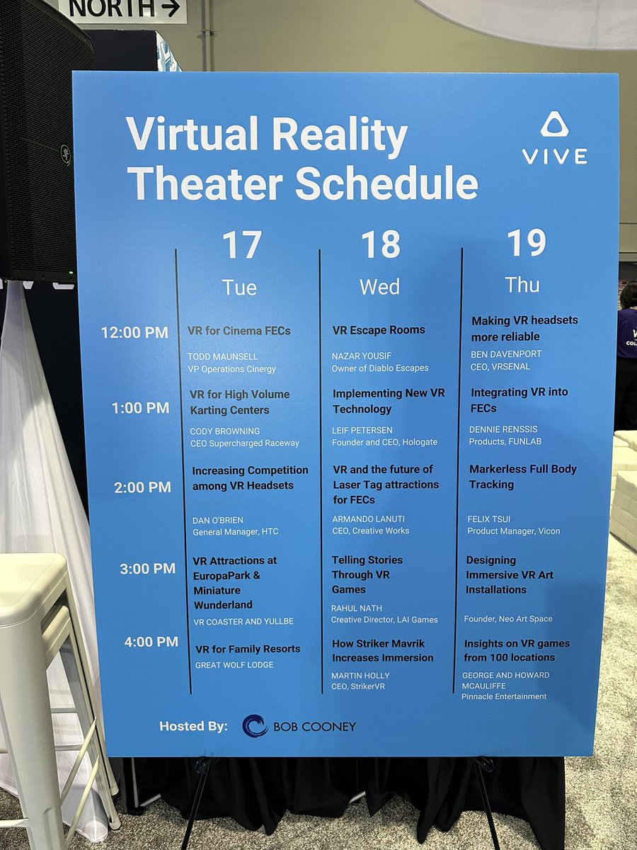 Todays talks begin in 10 mins, what a great line up @Vicon @htcvive @vrbob1 can’t wait to hear from these pioneers! #lbe #vr #IAAPA2023