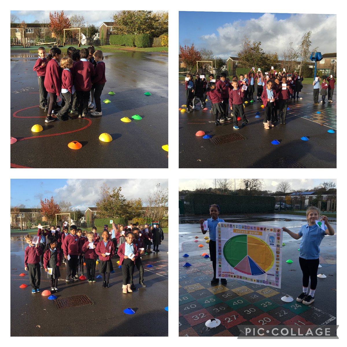 Stphilipevanspr's tweet photo. Bl3 have been responding creatively to their learning about healthy eating. The children drew pictures of different foods and had to decide what category they belonged in on our giant healthy eating plate.π #SPEOutdoorLearning @CatholicCardiff https://t.co/SAIu52CZkn