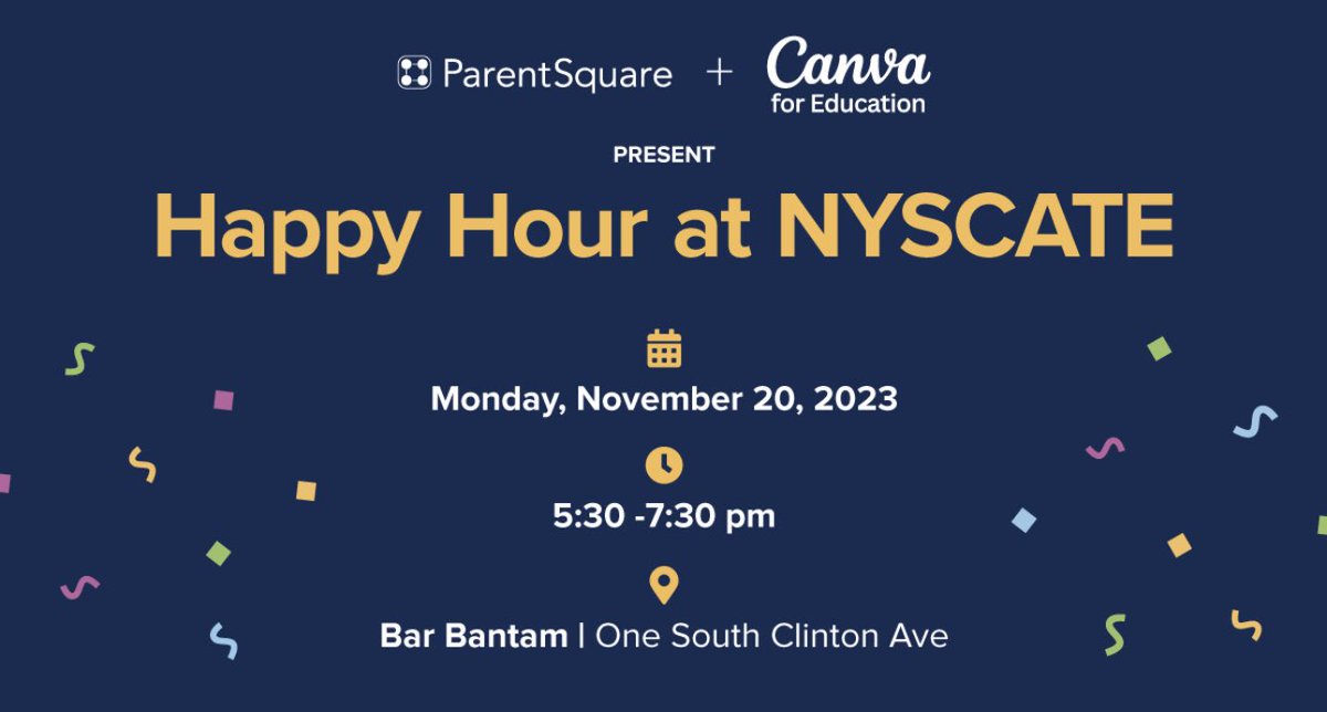 amber_heffner's tweet image. ✅Headed to one of my bucket list #edtech conferences next week! #NYSCATE23 here I come!
🎉 Added fun - Join @CanvaEdu & @ParentSquare for happy hour on 11.20 from 5:30-7:30 pm!
🔗Register here: parentsquare.com/engage/nyscate…
🗓️ Counting down! Let me know if I'll see you there!👇🏻