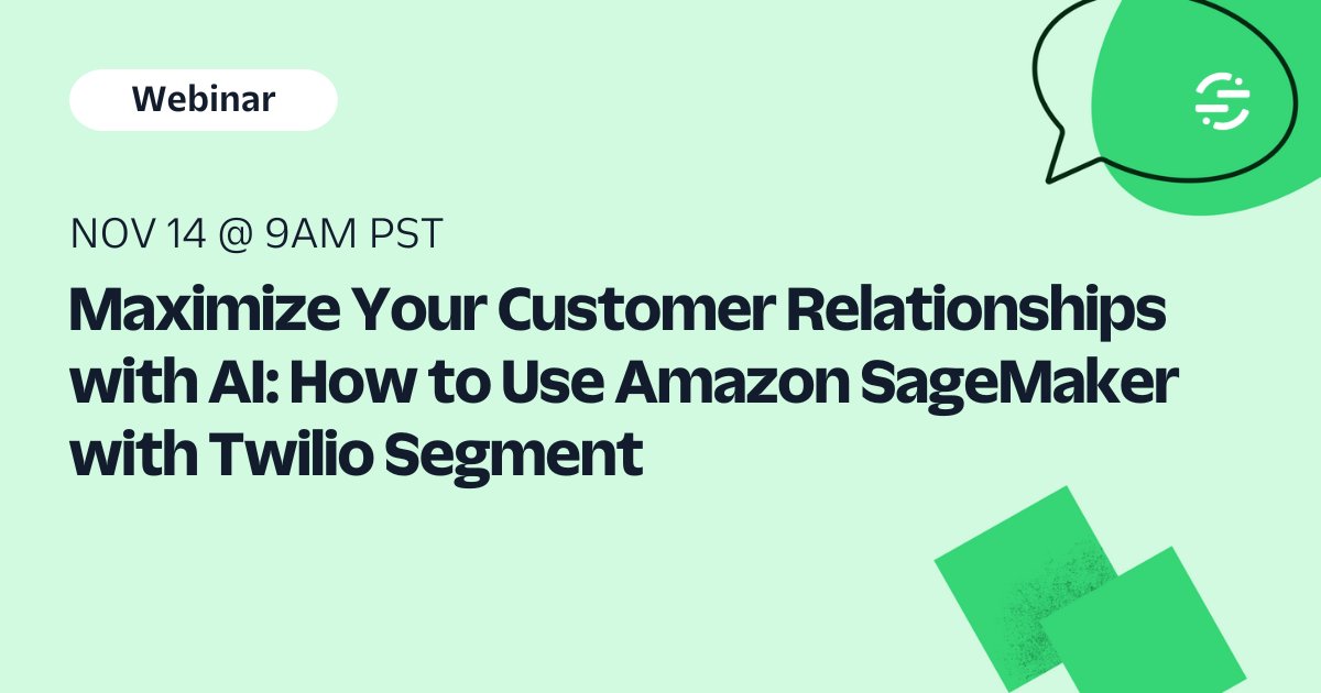 Join us today to learn how to jointly leverage Twilio Segment and Amazon SageMaker to use first-party customer data and AI to unlock stronger relationships with your customers. webinars.segment.com/segment/How-to…