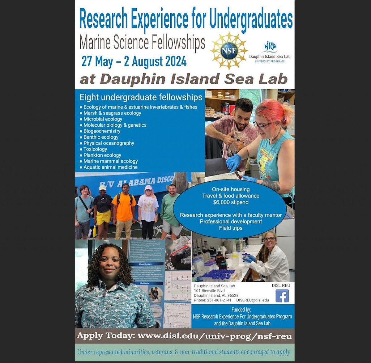 Extreme_GeoBio's tweet image. Undergraduate students can work with us and gain valuable research experience this summer by applying for our REU at the Dauphin Island Sea Lab! Check out the flier for more information, and apply at disl.edu/univ-prog/nsf-… !