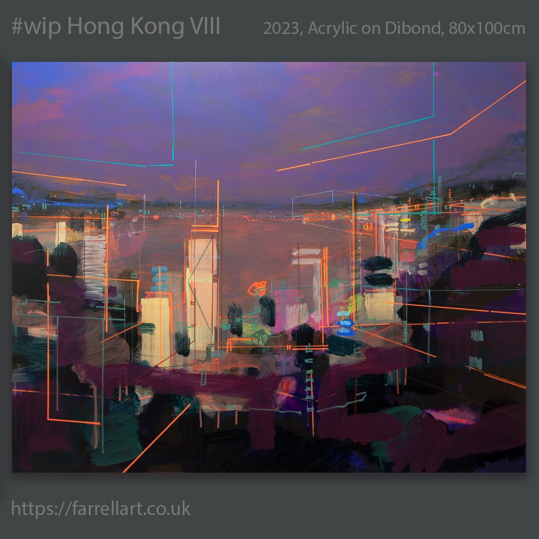 FarrellartVR's tweet image. Making progress with this painting based on the #HongKong skyline - using the 3D rendered models on #googleearth to recreate a hybrid of viewpoints. #workinprogress
.
#painting #art  #spatialpainting #fineart #skylines #twilight #urbanpainting  #architecture #christopherfarrell