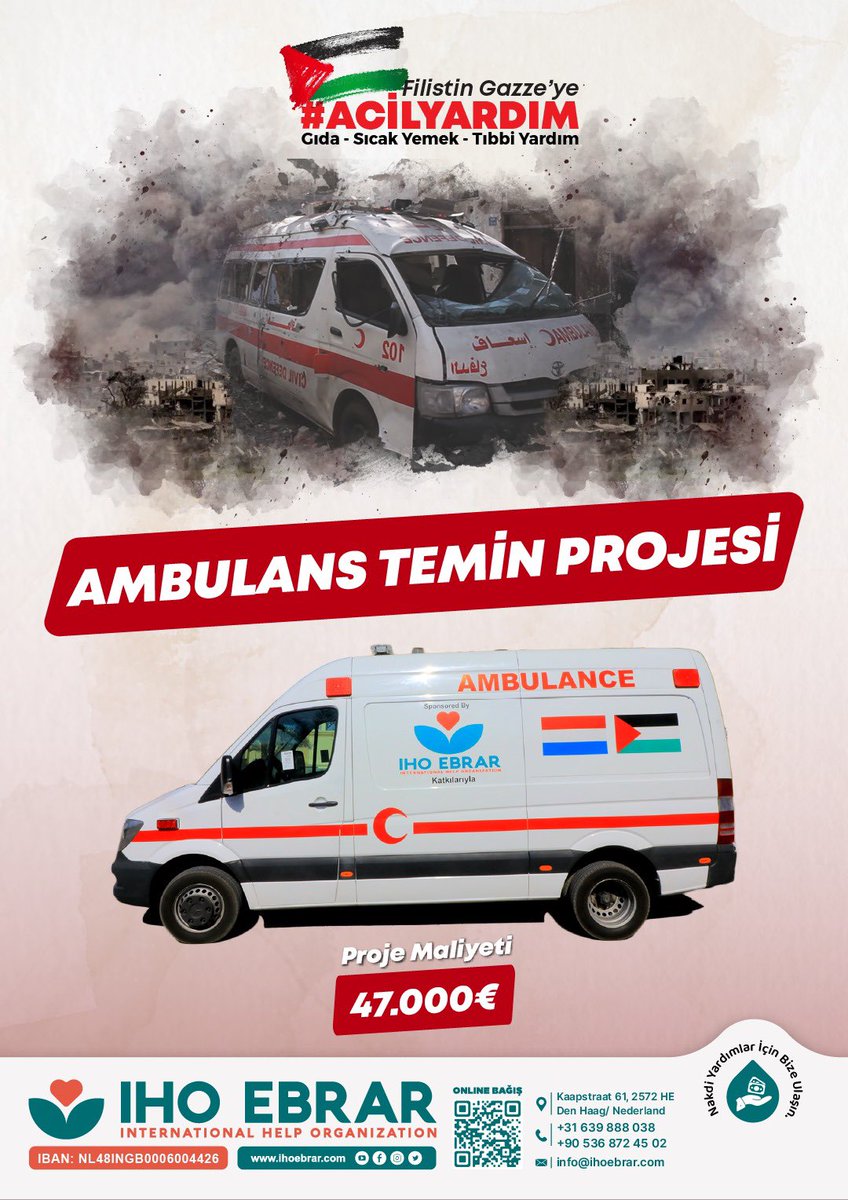 ihoebrar's tweet photo. #EN We are launching an emergency ambulance campaign to be delivered to the Palestinian Ministry of Health. Don't remain silent about the humanitarian drama in Palestine. We are waiting for your valuable contributions https://t.co/KRjD2M1rIM
