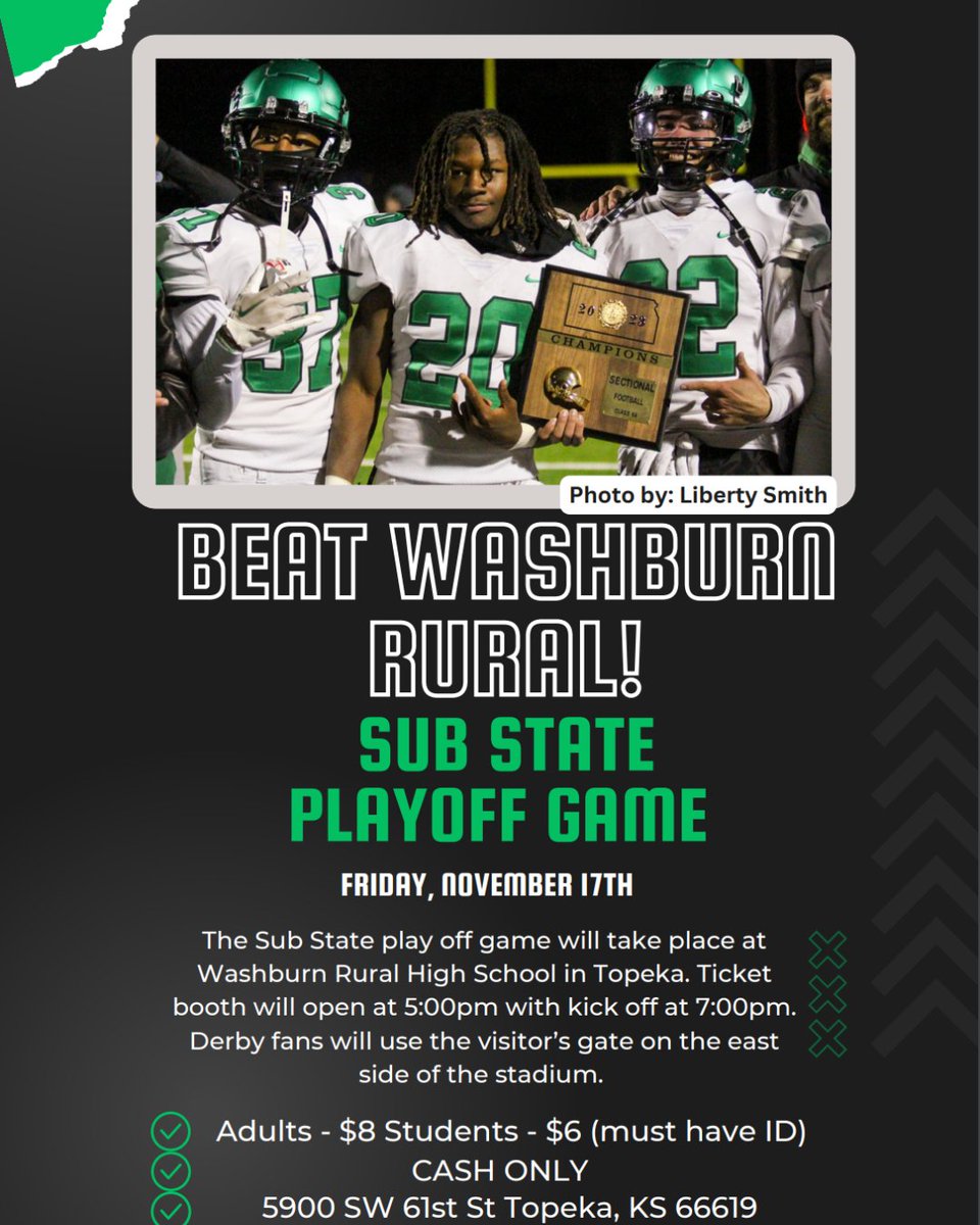 DHS_Panthers's tweet image. Are you ready for some Derby Panther football?! The entrance gate will be taking CASH ONLY. Please see the attached flyer for more important information about Friday's game. #GreenIsMagic #DerbyProud #SubState