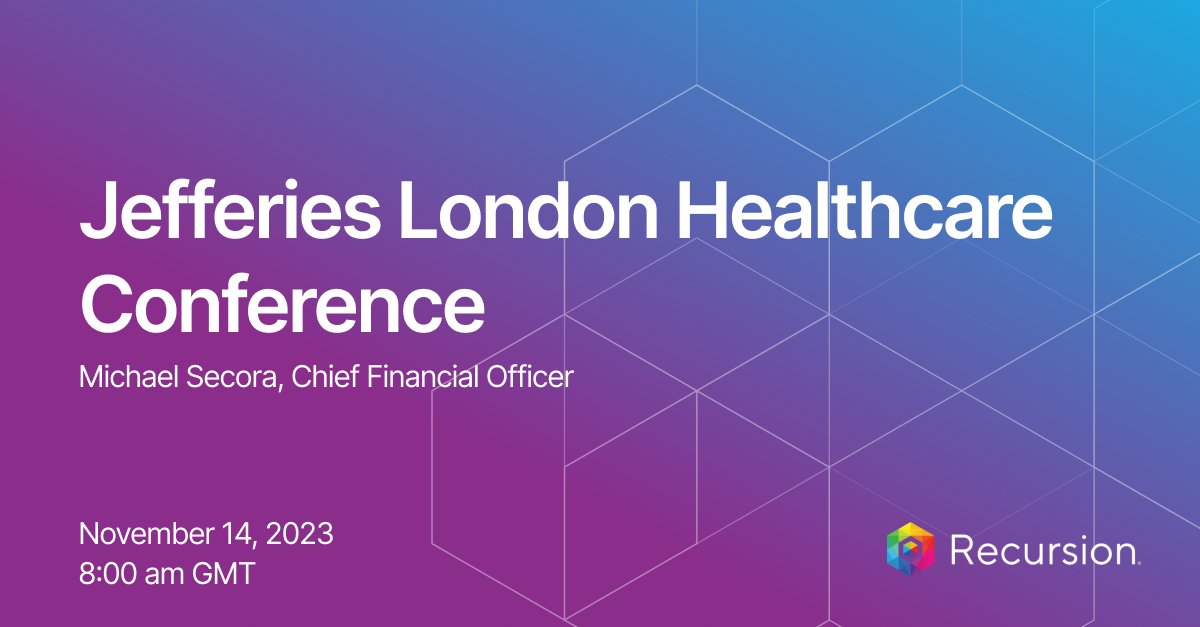 RecursionPharma's tweet image. Our CFO Michael Secora spoke at the @Jefferies London Healthcare Conference this morning to share how we’re advancing our mission to decode biology and accelerating the transition from #biotech to #TechBio.

Watch the webcast: bit.ly/49ySAvG
#JefferiesHealthcare