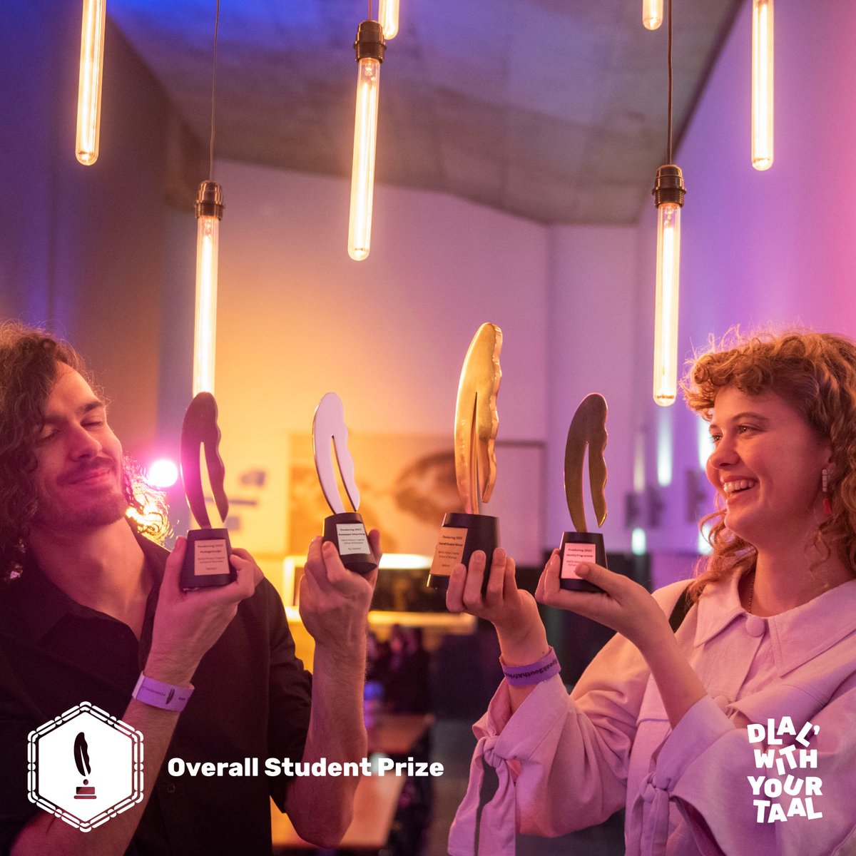 Shayani izandla for @RedAndYellowEd – who took home 2 Golds, 1 Silver, 2 Craft Golds, and 3 Craft Certificates. Student Duncan Schröder and lecturer Wilna Combrinck also took home the 2023 Overall Student Prize for the 'Melktert' project. Chesa! #DlalWithYourTaal