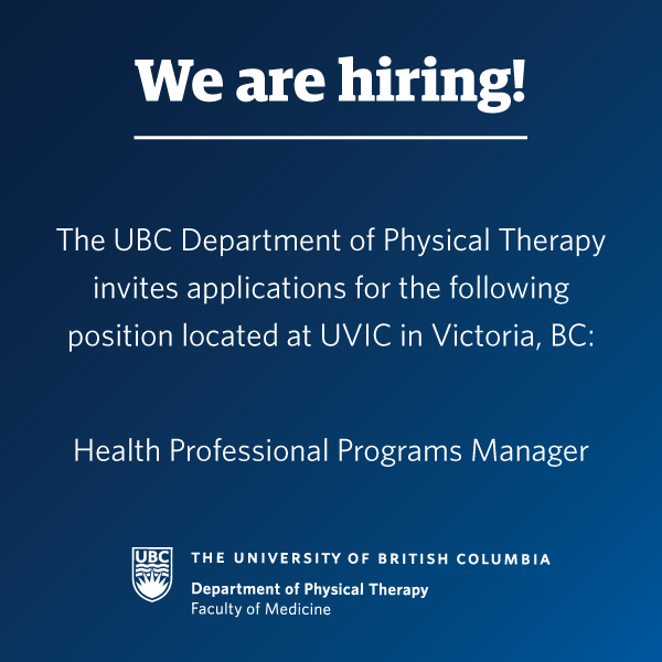 We are hiring! 👋 The UBC Department of Physical Therapy invites applications for the following position located in Victoria, BC. bit.ly/3u4U9Bb #ubcpt #ubc #victoriabc #ubcjobopportunity #jobposting