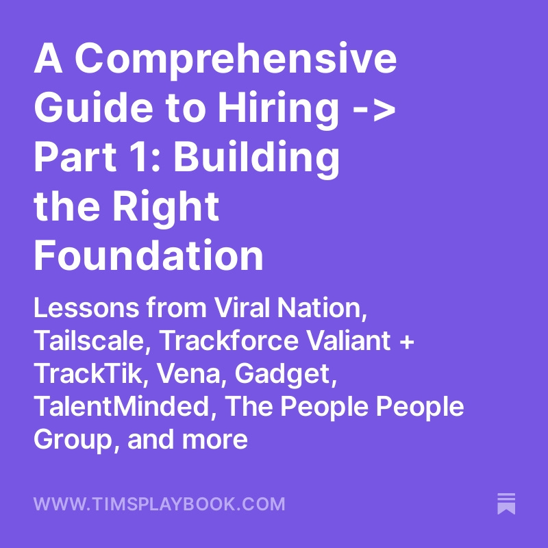 Hiring is a deeply misunderstood process.

I've just shared Part 1 of 4 from a new series on Hiring that looks to help demystify what great looks like and to help you avoid so many of the pitfalls!

timsplaybook.com/p/a-comprehens…