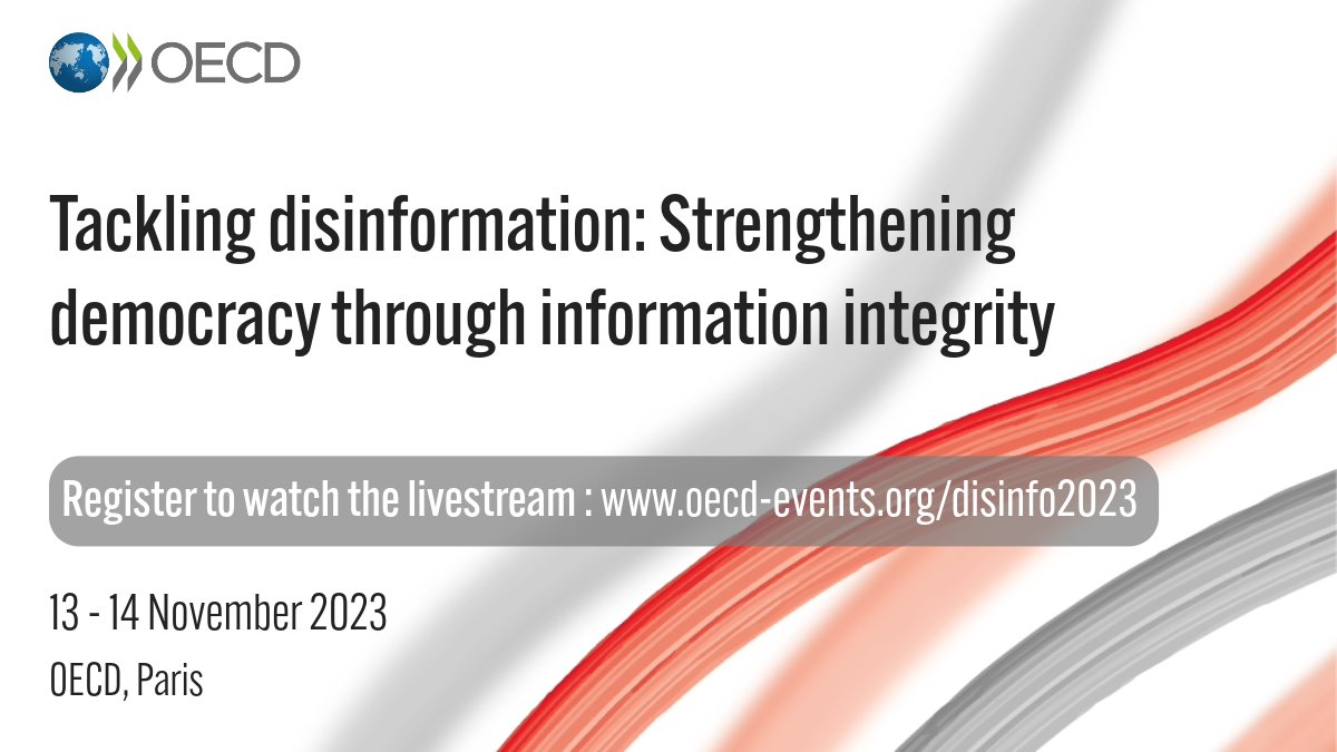 EVENT 📢 Tackling #Disinformation 🤔🚫 📅 14 NOV 🕘 18:00 - 18:30 CET Join us for the closing remarks and discussions on strengthening democracy through information integrity. 📺Tune in oecd-events.org/disinfo2023