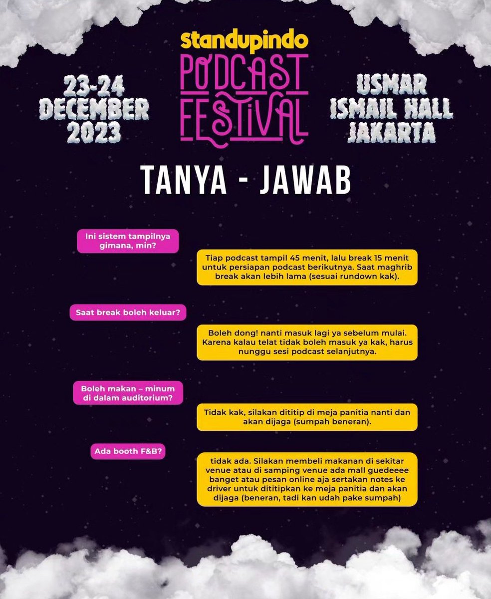 Penjualan tiket Presale 2 Podcast Festival <a href="/Standupindo/">IG: standupindonesia</a> sudah dibuka dan sudah bisa dibeli.

Sikat, Paralajang!