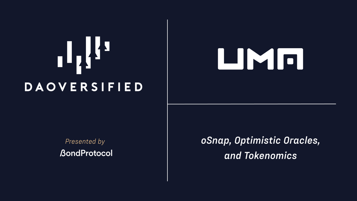 Bond_Protocol's tweet photo. DAOversified Episode 7 is live, featuring @kevinchan2020 from @UMAprotocol and @AcrossProtocol!

Topics include:

• Streamlining DAO Governance with oSnap
• The Origins of UMA and Across
• Optimistic Oracles 101
• Reward Locking vs VE Tokenomics

https://t.co/vFkldK8fio https://t.co/v23qK95yzF