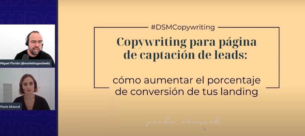 “Copywriting para página de captación de leads: cómo aumentar el porcentaje de conversión de tus landing” vía <a href="/PaulaAbascal/">Paula Abascal</a> en #DSMCOPYWRITING <a href="/escuelamktweb/">Escuela Marketing and Web 🎓</a> <a href="/miguelfloro/">Miguel Florido</a> <a href="/marketingandweb/">Marketing and Web</a>