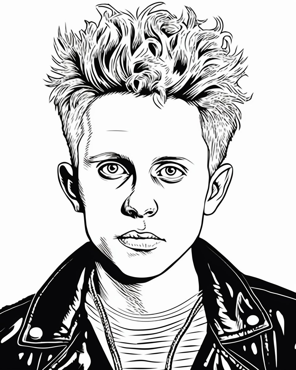SeanMBaity1's tweet photo. Martin Gore
Midjourney  
From the Heroes of Goth Adult Coloring Book   https://t.co/yEAaqn9Zt1………  
#AI #AIArtwork #midjourney #gothic #goth #coloringbook #sistersofmercy #martingore #DepecheMode https://t.co/giba7TFDB2