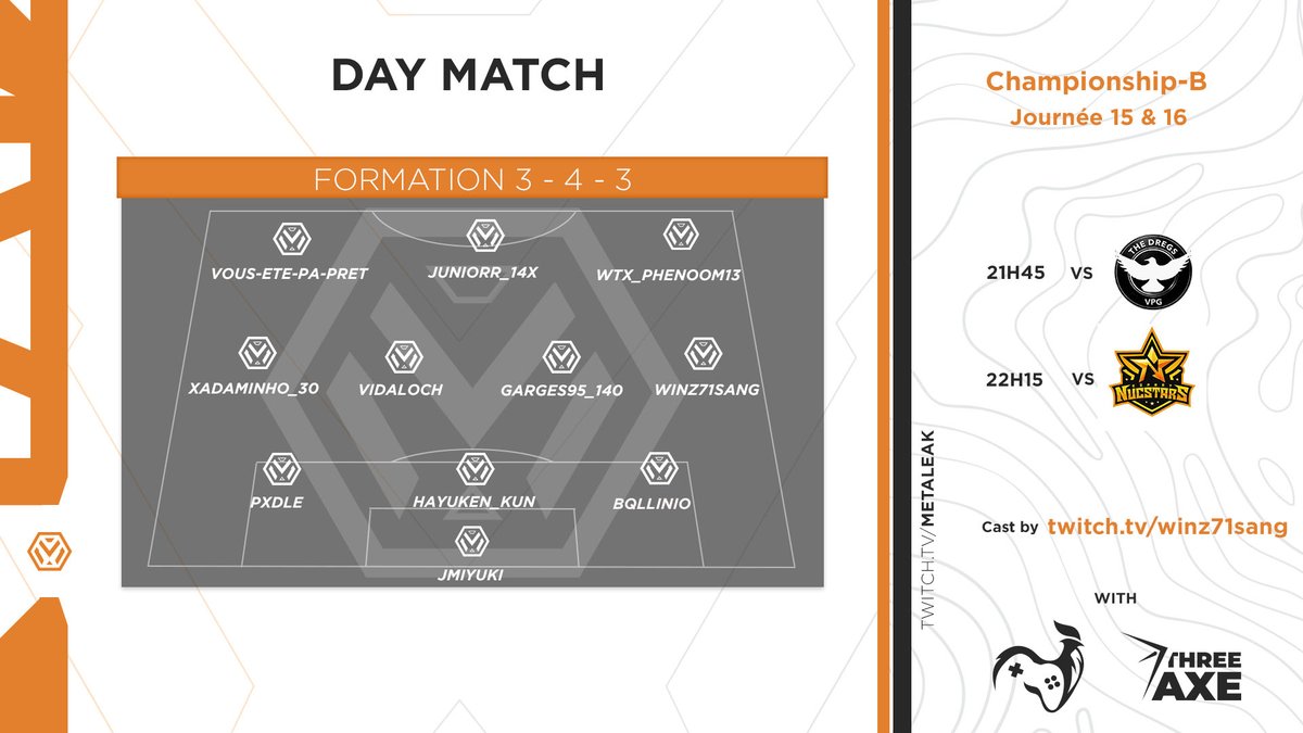 ℙ𝕣𝕠𝕘𝕣𝕒𝕞𝕞𝕖 𝕠𝕗 𝕥𝕙𝕖 𝕖𝕧𝕖𝕟𝕚𝕟𝕘      

🏆<a href="/OfficialVPG/">Virtual Pro Gaming</a> #eSportCUP #EAFC24

🗓Quarter Final Draw
🆚<a href="/pcsfc_/">PCS Conquerors PS5</a> 🇫🇷
🕘20:30p.m

🏆<a href="/OfficialVPG/">Virtual Pro Gaming</a> #Championship-B  #EAFC24

🗓Day 15
🆚<a href="/thedregs11/">TheDregs</a>🏴󠁧󠁢󠁥󠁮󠁧󠁿
🕘20:45p.m

🗓Day 16
🆚<a href="/FT_11vs11/">NucStars French Touch</a>🇫🇷
🕘21:15p.m

📺twitch.tv/winz71sang
⤵